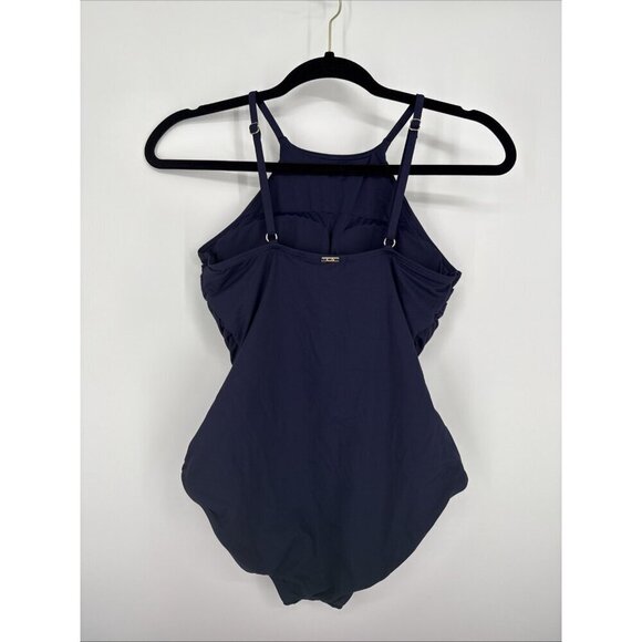 Anne Cole Women’s Size 8 Navy Blue HIGH Halter Neck ONE Piece Swimsuit - Picture 2 of 4